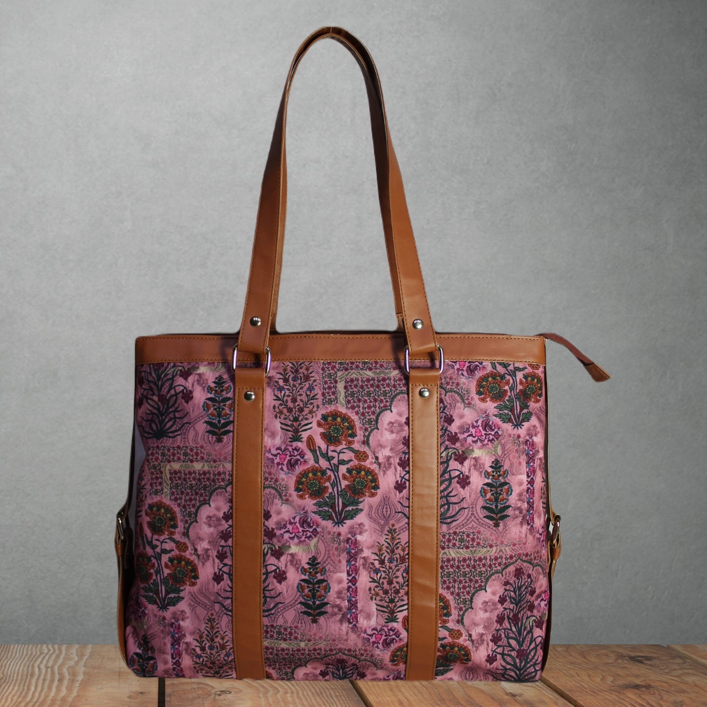 ETHNIC JAIPURI FLORAL MOTIFS PRINTED CANVAS OFFICE TOTE BAG