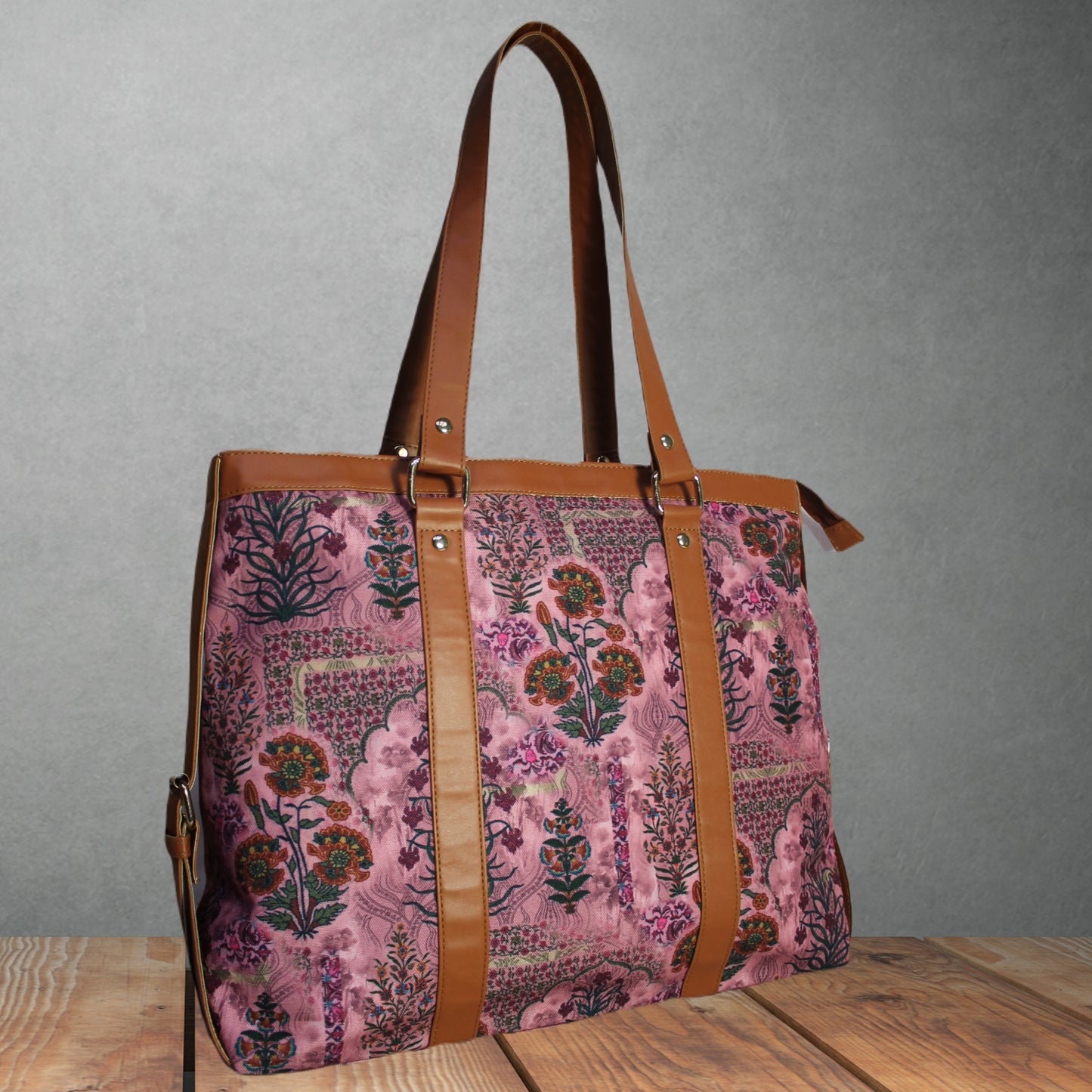 ETHNIC JAIPURI FLORAL MOTIFS PRINTED CANVAS OFFICE TOTE BAG