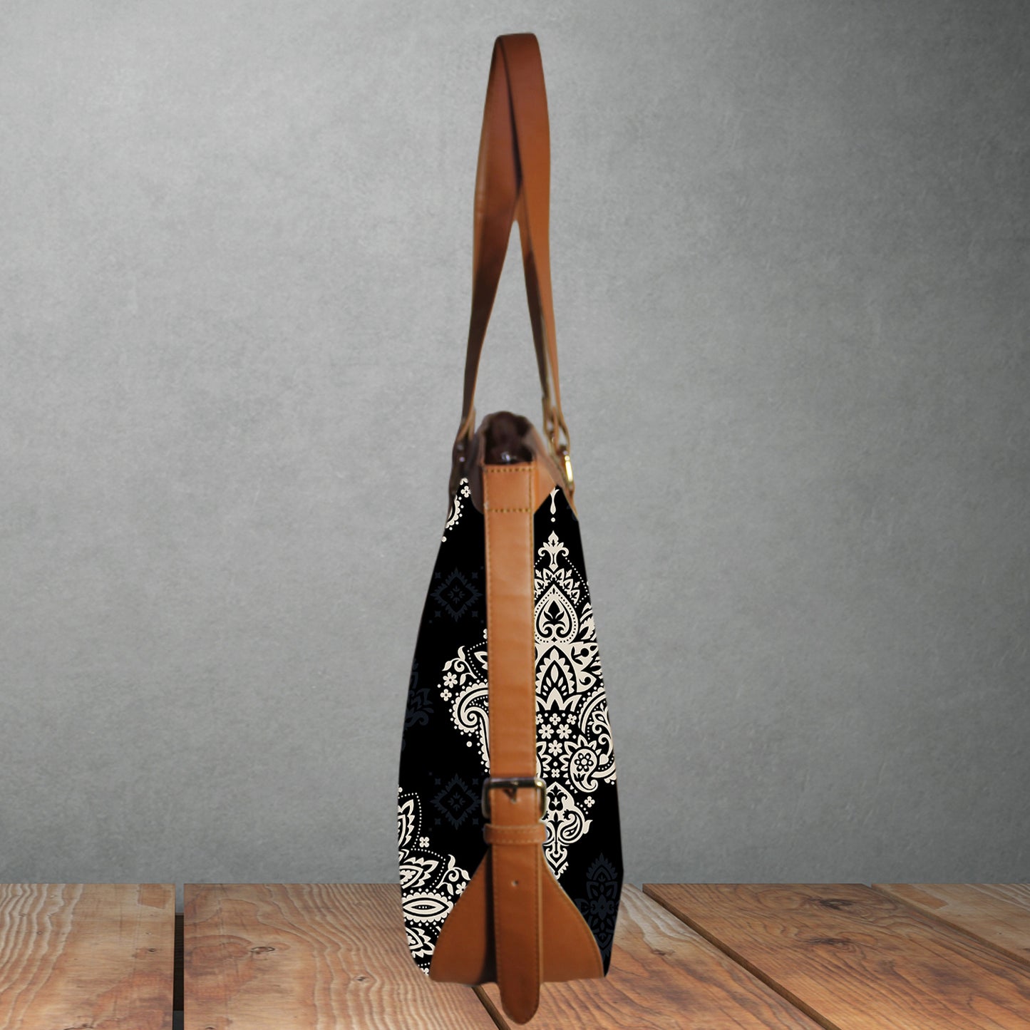 BLACK BIG PAISLEY PRINTED OFFICE TOTE BAG