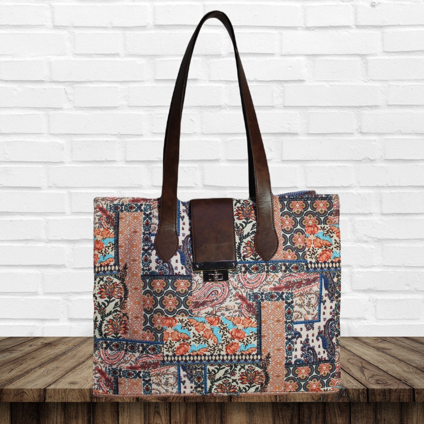 Paisley Patchwork Print Canvas Tote Bag