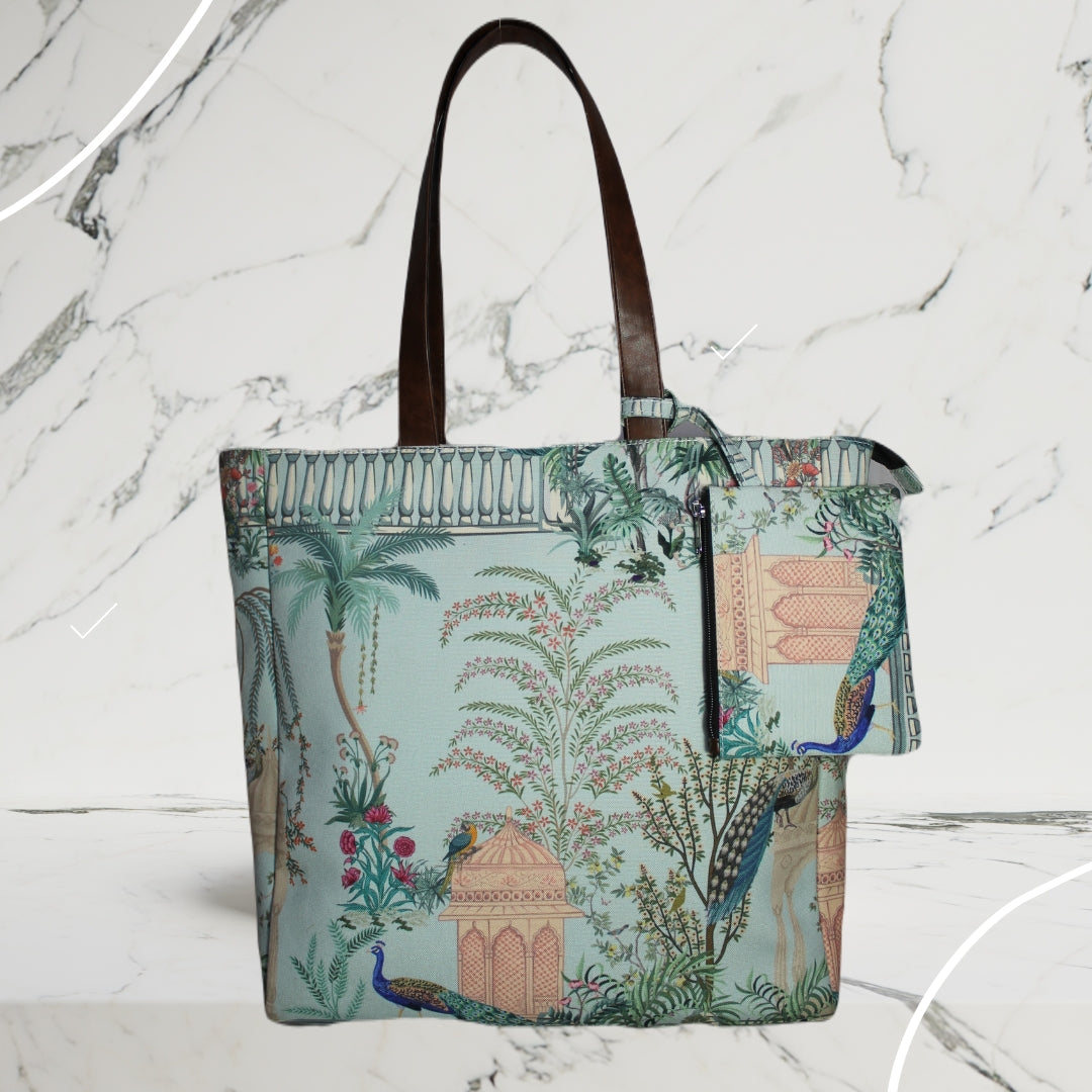 Mughal garden printed tote bag