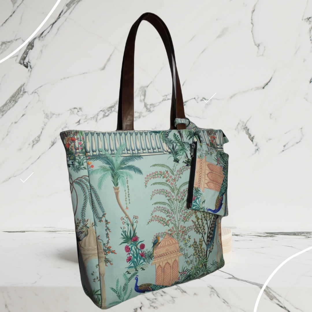 Mughal garden printed tote bag