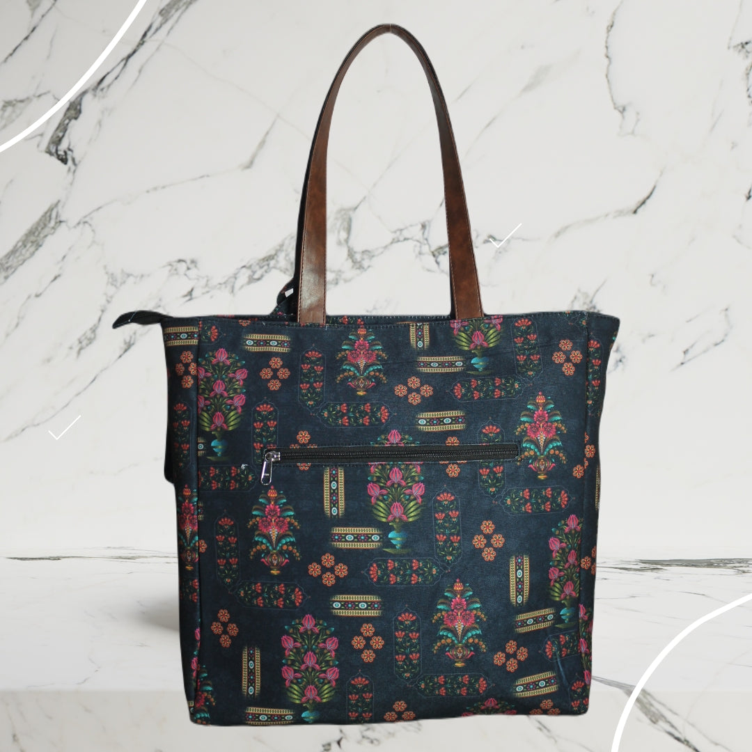 FLORAL MOTIFS PRINT TOTE BAG