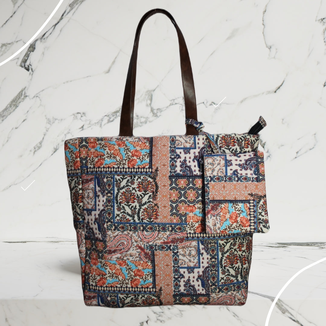 ETHNIC PATCHWORK PRINT TOTE BAG