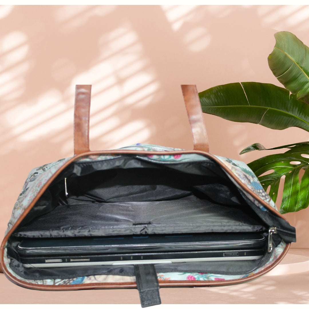 ETHNIC FLORAL MOTIFS PRINT TOTE BAG
