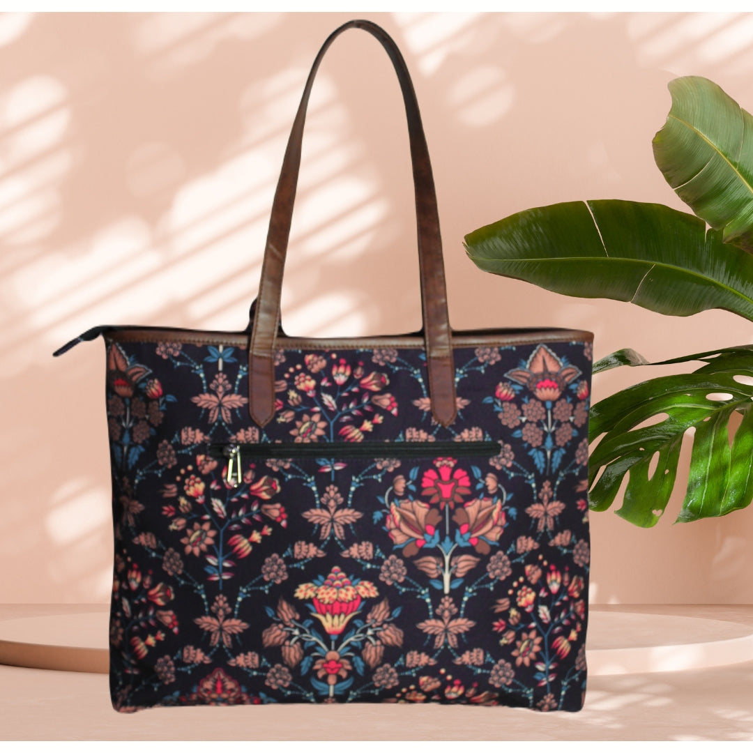 ETHNIC FLORAL PRINT TOTE BAG