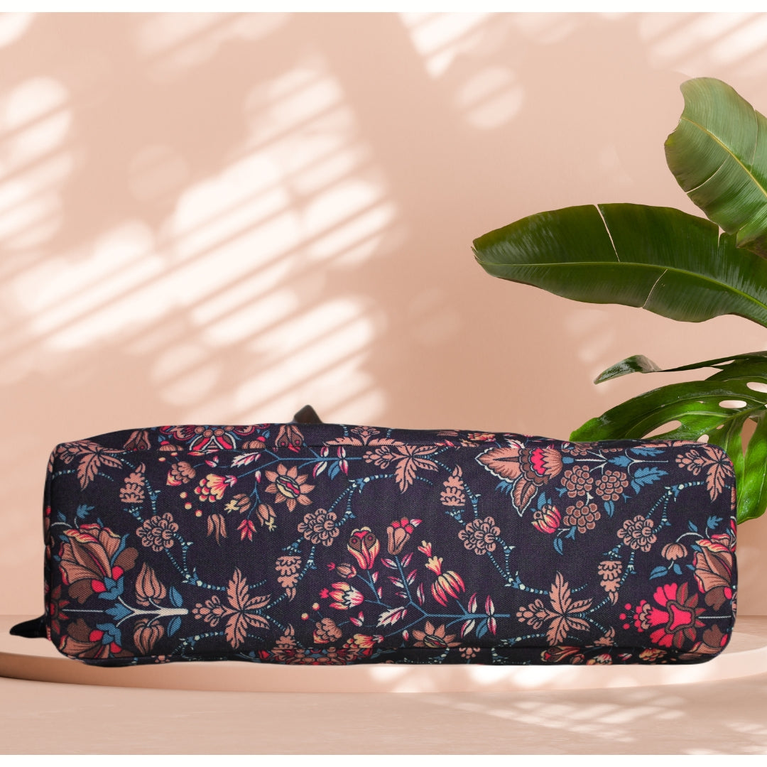ETHNIC FLORAL PRINT TOTE BAG