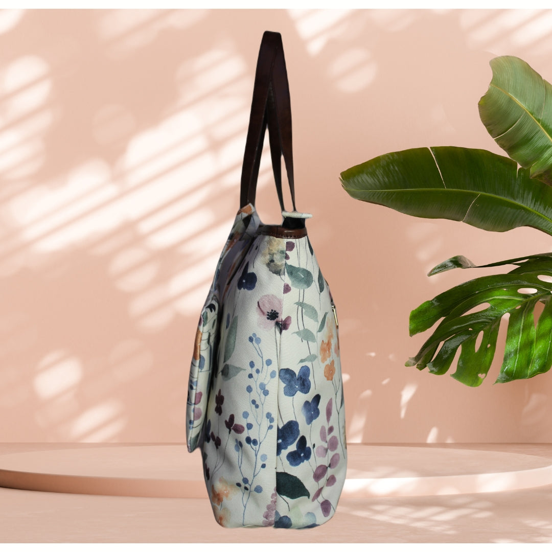 WATER COLOUR FLORAL PRINT TOTE BAG