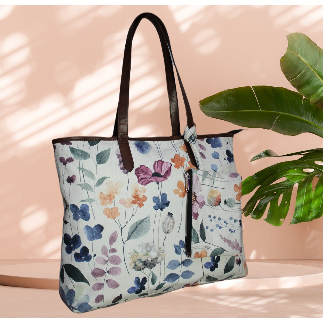 WATER COLOUR FLORAL PRINT TOTE BAG