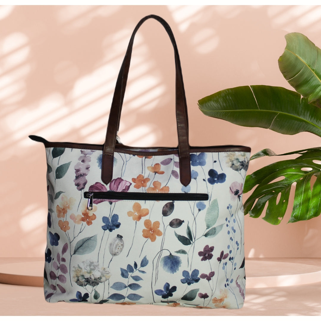 WATER COLOUR FLORAL PRINT TOTE BAG