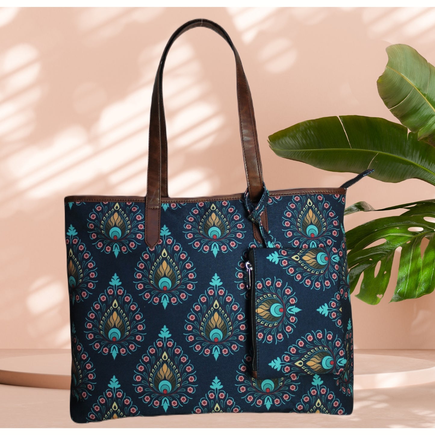PEACOCK FEATHERT PRINT TOTE BAG