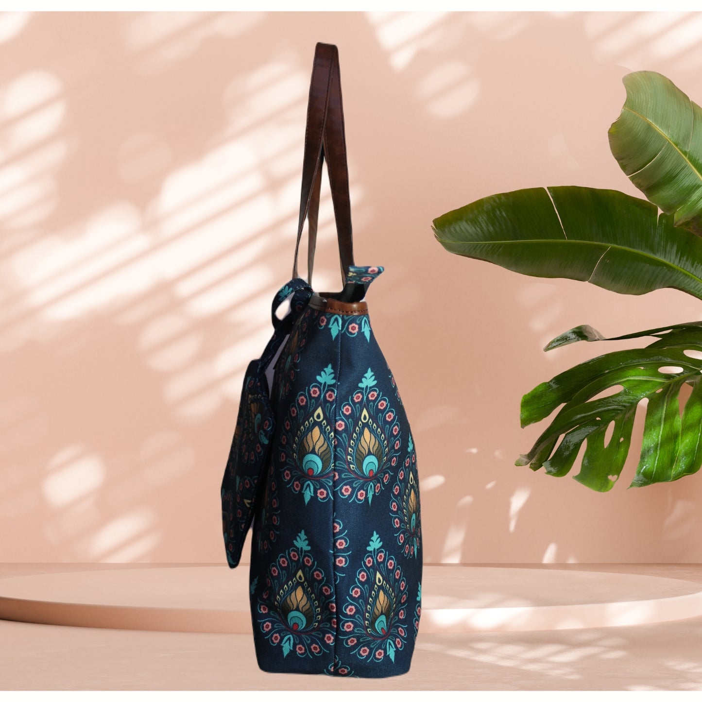 PEACOCK FEATHERT PRINT TOTE BAG