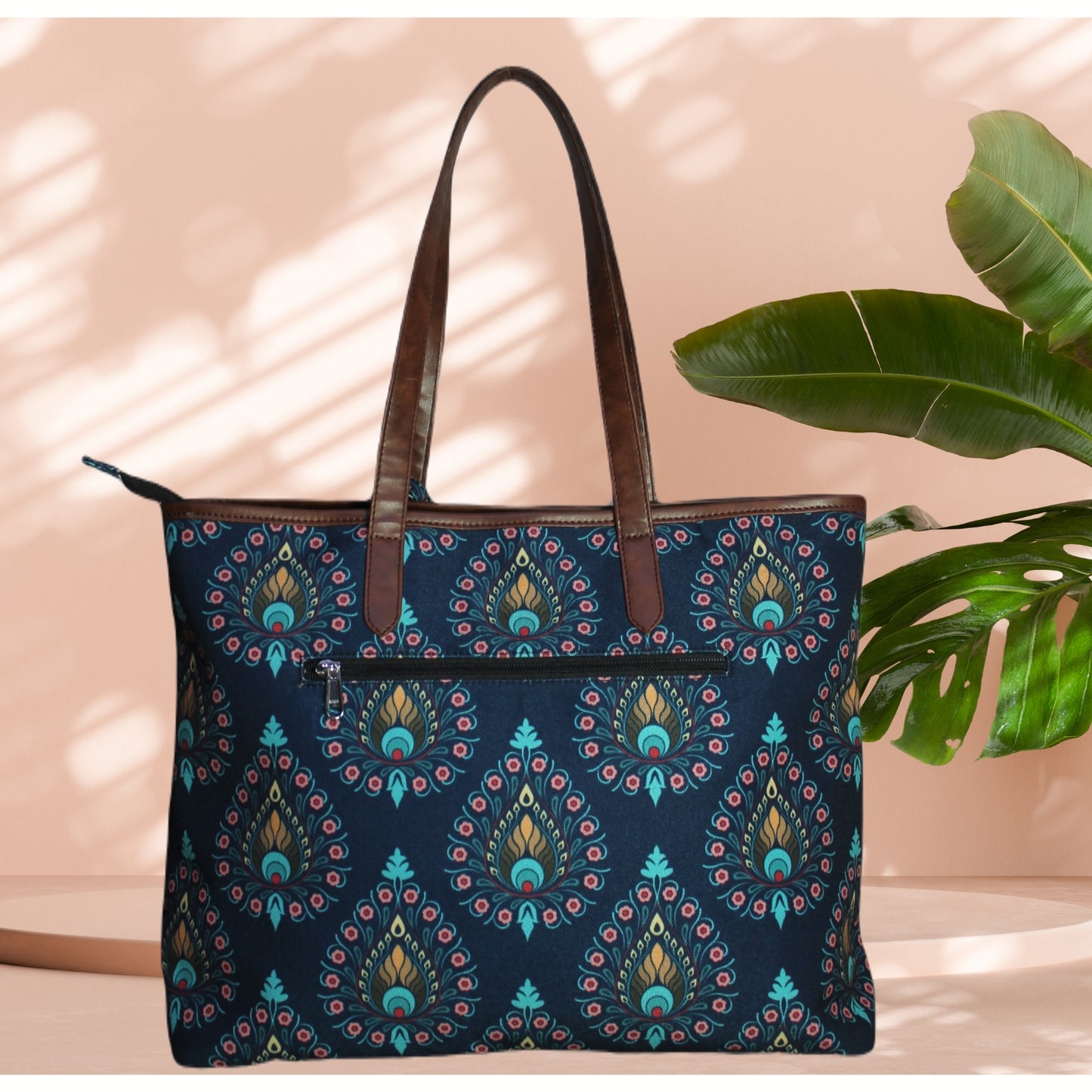 PEACOCK FEATHERT PRINT TOTE BAG