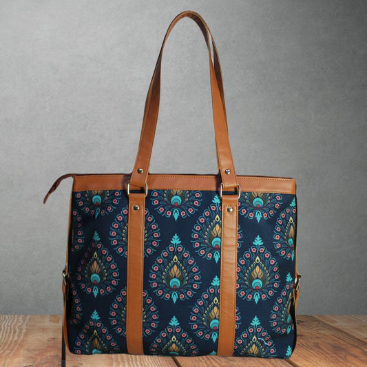 PEACOCK FEATHER PRINT OFFICE TOTE BAG