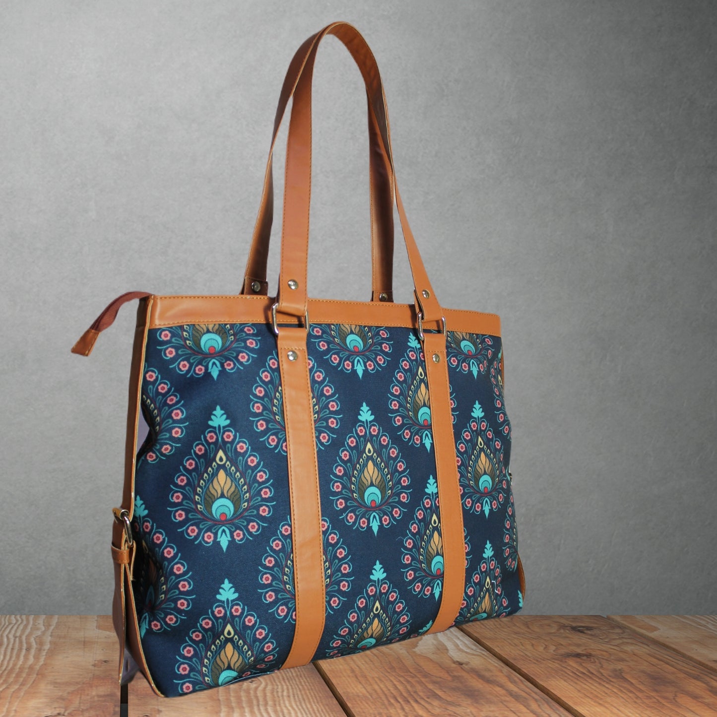 PEACOCK FEATHER PRINT OFFICE TOTE BAG