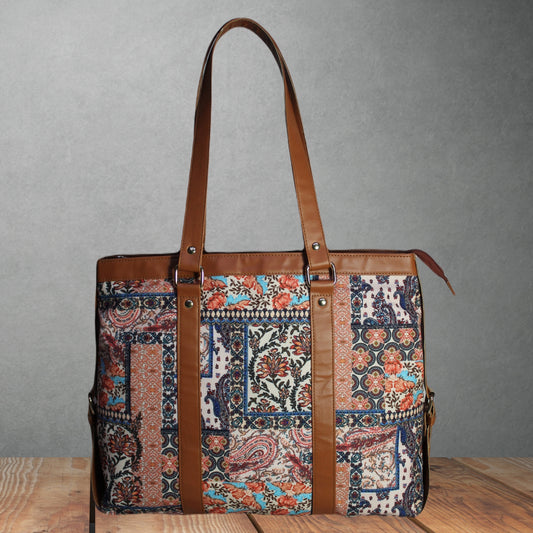 ETHNIC PAISLEY PATCHWORK PRINT OFFICE TOTE BAG