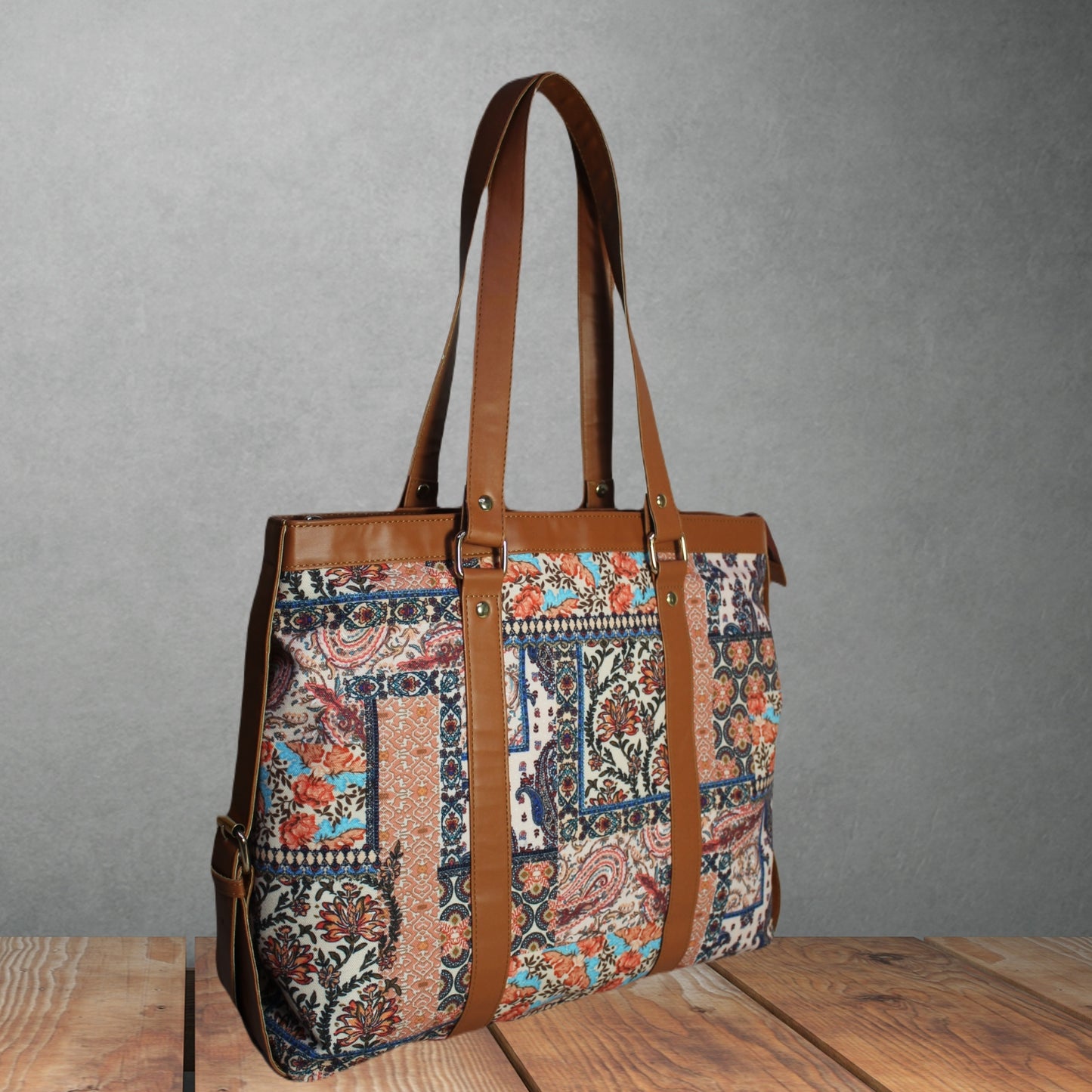ETHNIC PAISLEY PATCHWORK PRINT OFFICE TOTE BAG