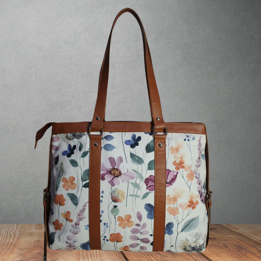 ETHNIC WATER COLOUR FLORAL PRINTED OFFICE TOTE BAG