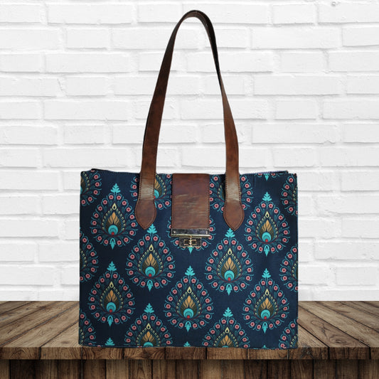 Peacock Feather Print Canvas Tote Bag