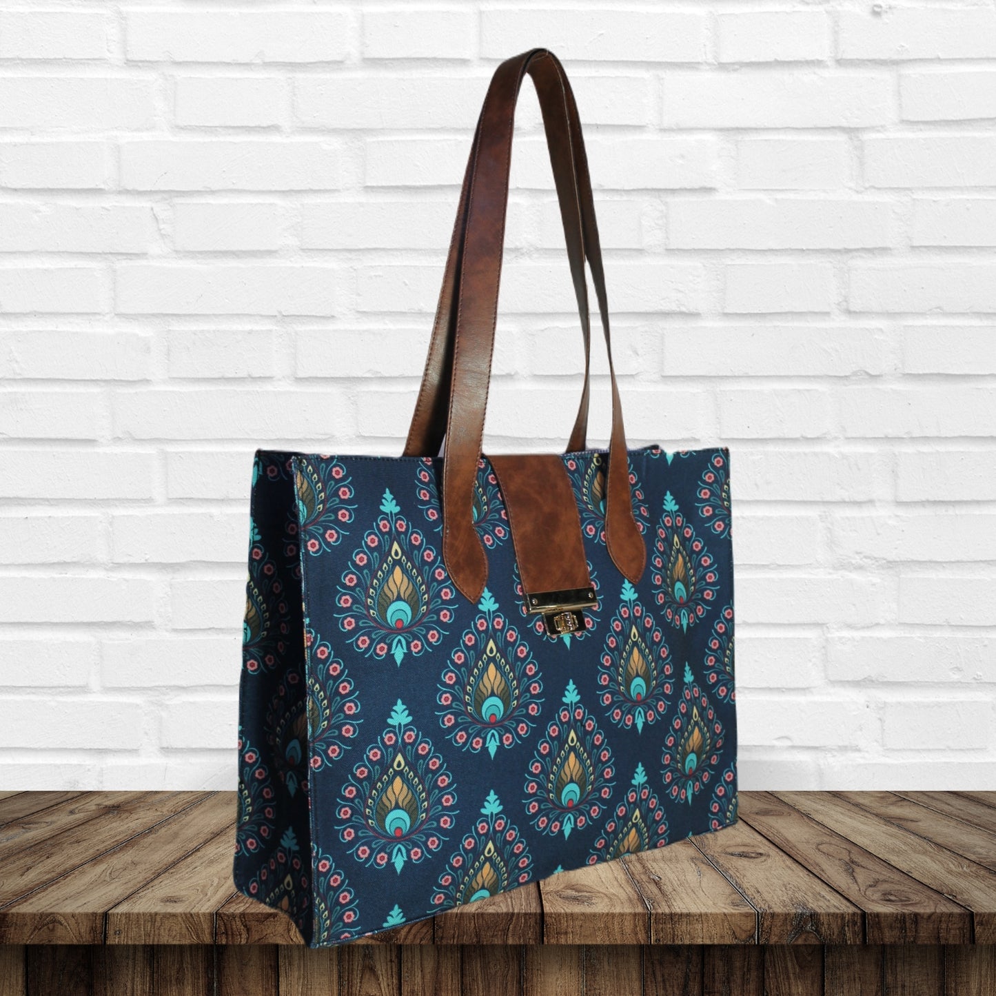 Peacock Feather Print Canvas Tote Bag