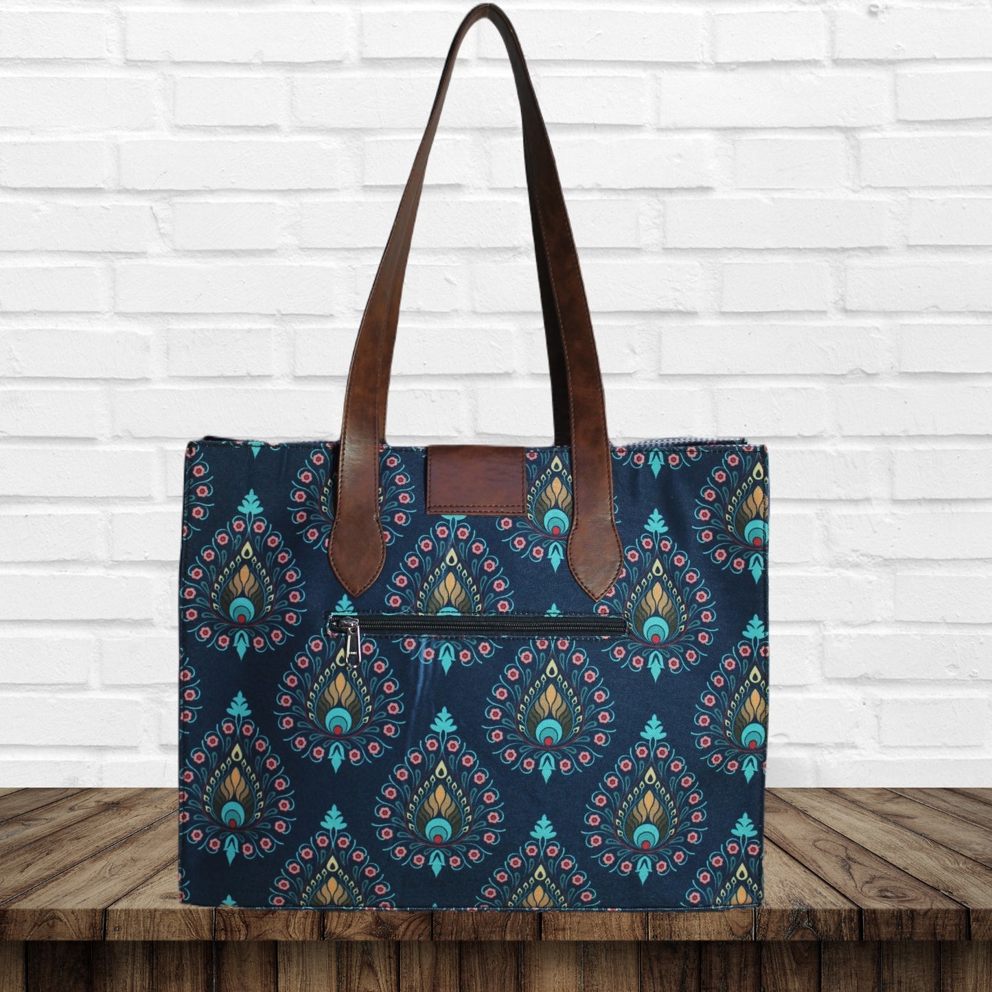 Peacock Feather Print Canvas Tote Bag