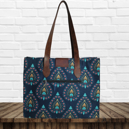 Peacock Feather Print Canvas Tote Bag