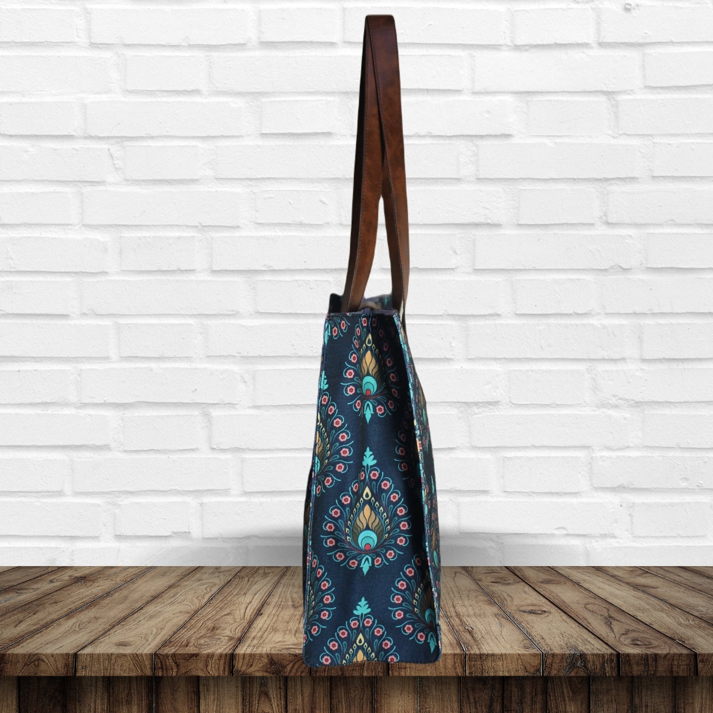 Peacock Feather Print Canvas Tote Bag
