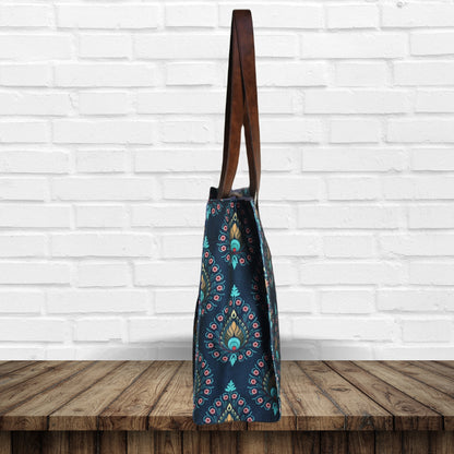 Peacock Feather Print Canvas Tote Bag