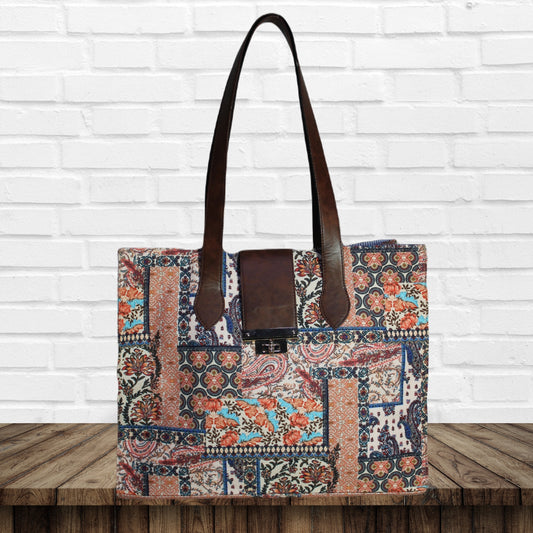 Paisley Patchwork Print Canvas Tote Bag