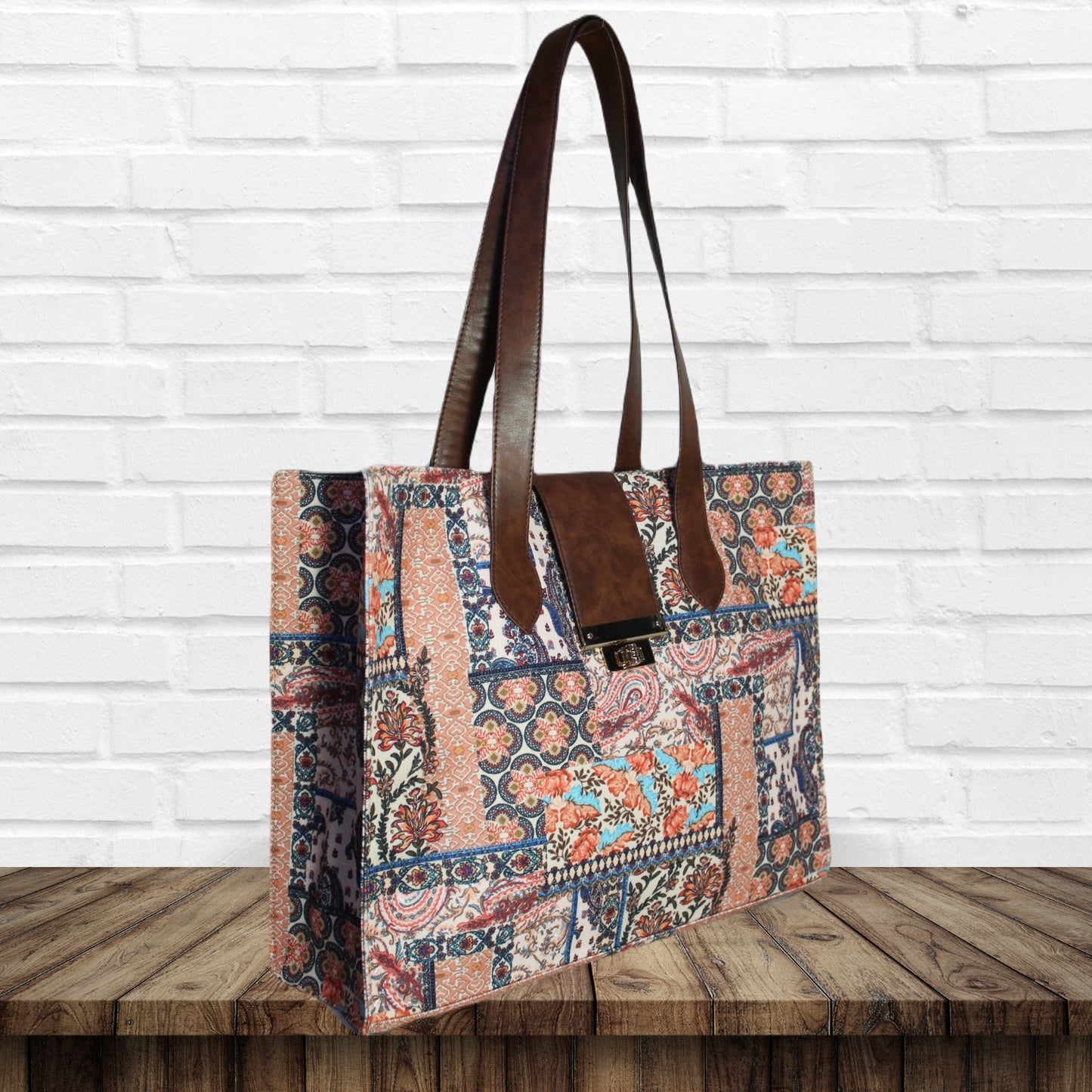 Paisley Patchwork Print Canvas Tote Bag