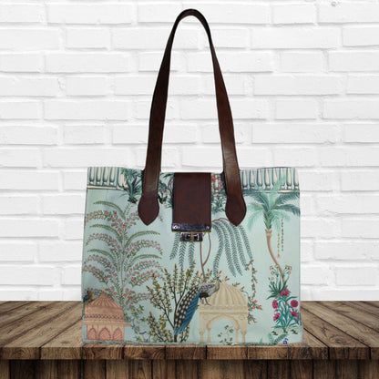 Mughal Garden Print Canvas Tote Bag