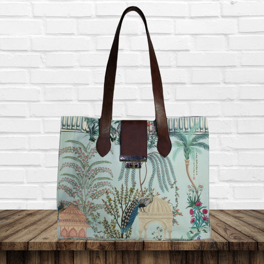 Mughal Garden Print Canvas Tote Bag