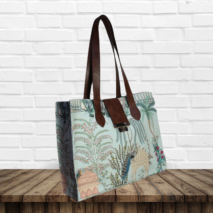 Mughal Garden Print Canvas Tote Bag