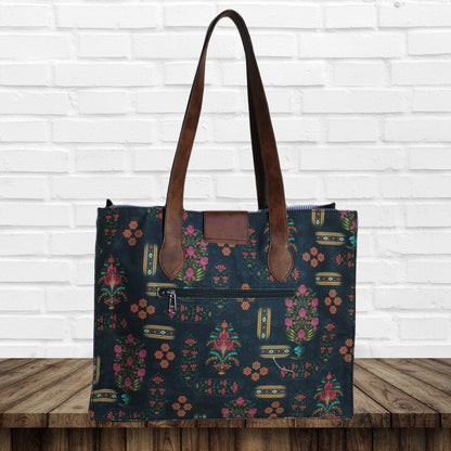 Ethnic Floral Motifs Print Canvas Tote Bag