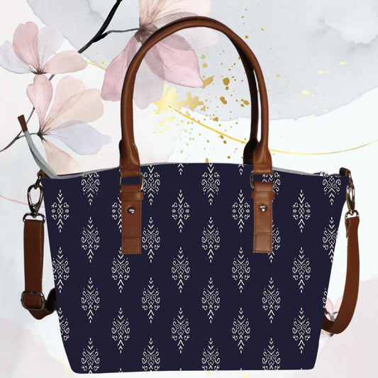 Blue Small Paisley Floral Print Canvas Tote Bag