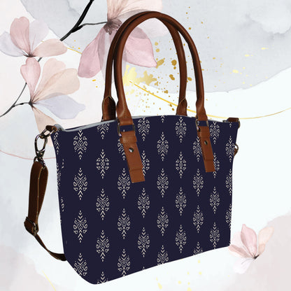 Blue Small Paisley Floral Print Canvas Tote Bag