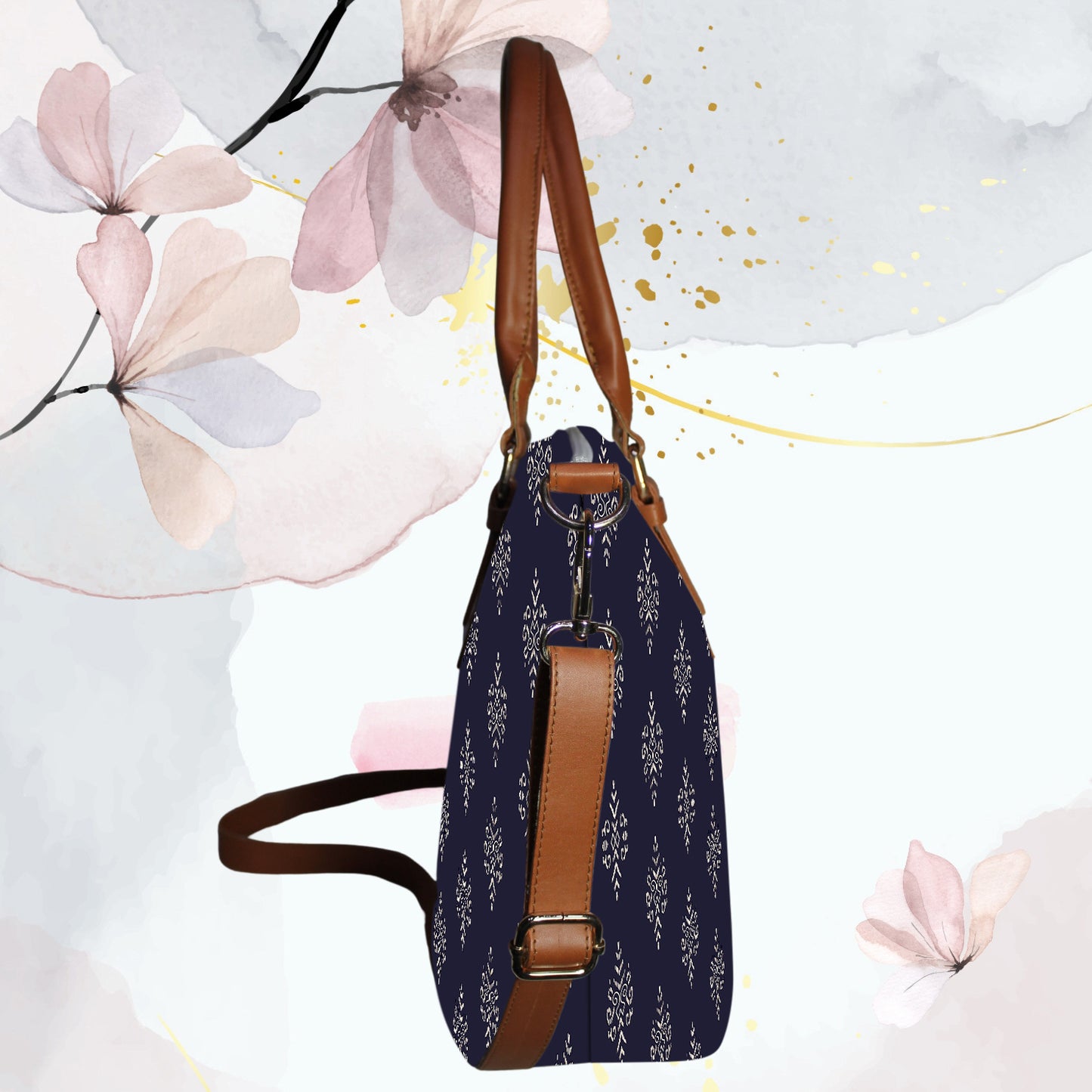 Blue Small Paisley Floral Print Canvas Tote Bag