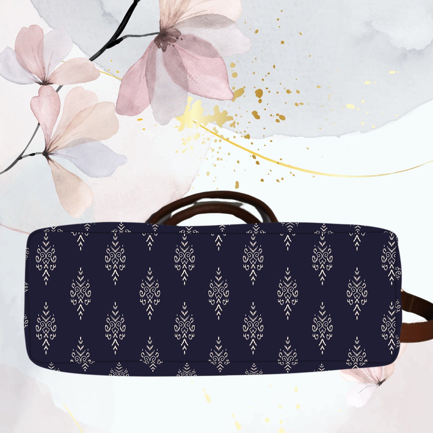 Blue Small Paisley Floral Print Canvas Tote Bag
