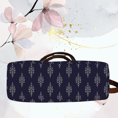 Blue Small Paisley Floral Print Canvas Tote Bag