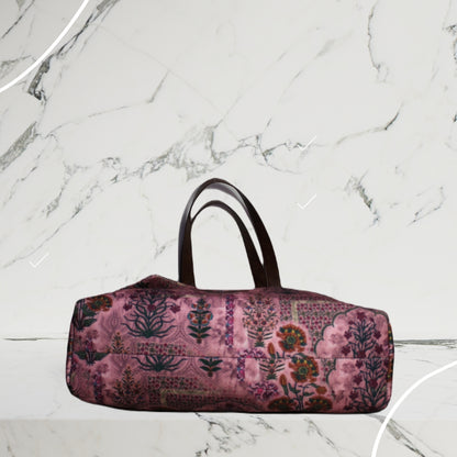 PINK JAIPURI FLORAL MOTIFS TOTE BAG