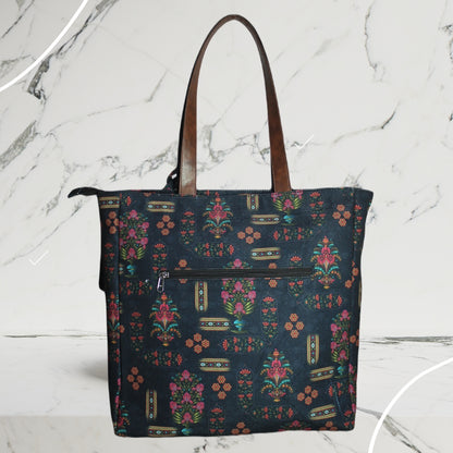 FLORAL MOTIFS PRINT TOTE BAG