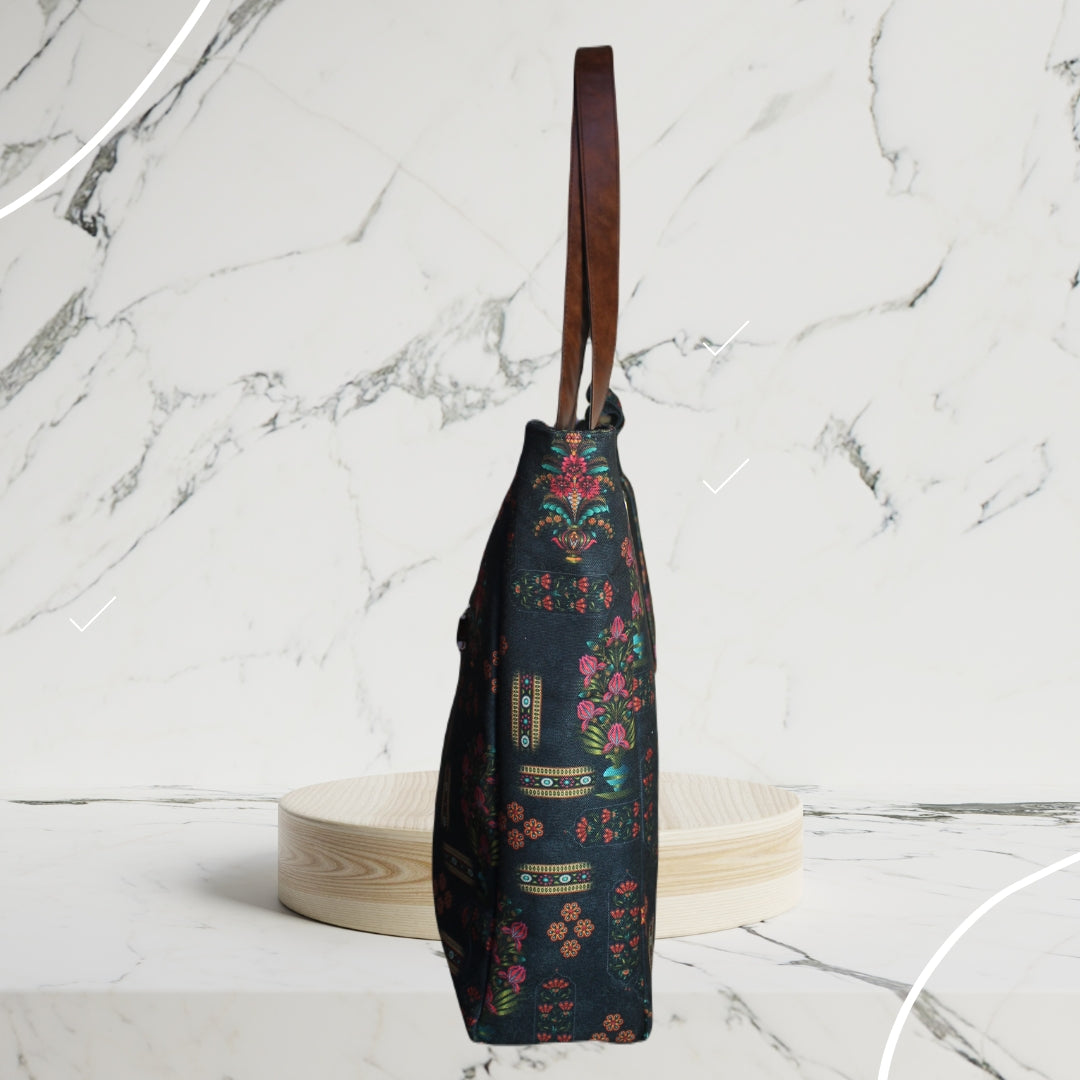 FLORAL MOTIFS PRINT TOTE BAG