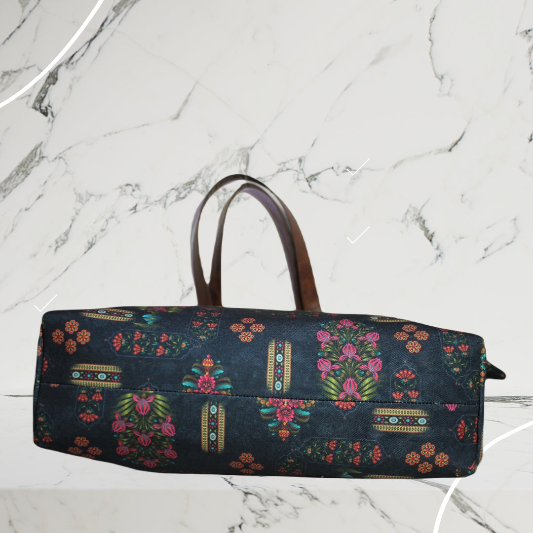 FLORAL MOTIFS PRINT TOTE BAG