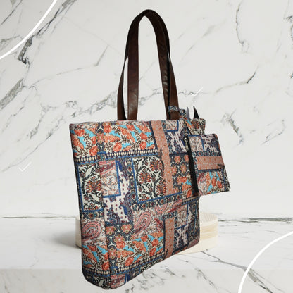 ETHNIC PATCHWORK PRINT TOTE BAG