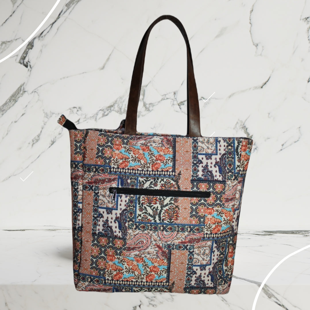 ETHNIC PATCHWORK PRINT TOTE BAG