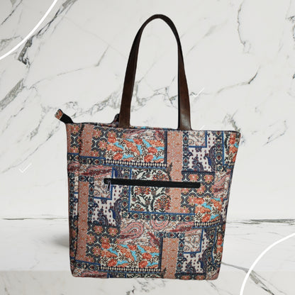 ETHNIC PATCHWORK PRINT TOTE BAG