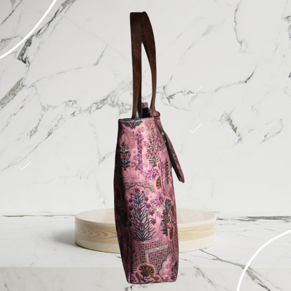 PINK JAIPURI FLORAL MOTIFS TOTE BAG
