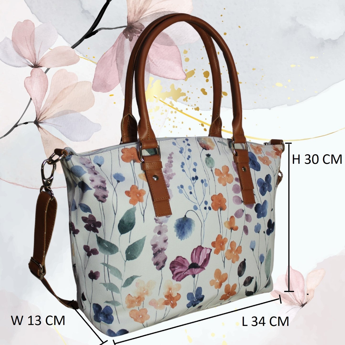 Blue Small Paisley Floral Print Canvas Tote Bag