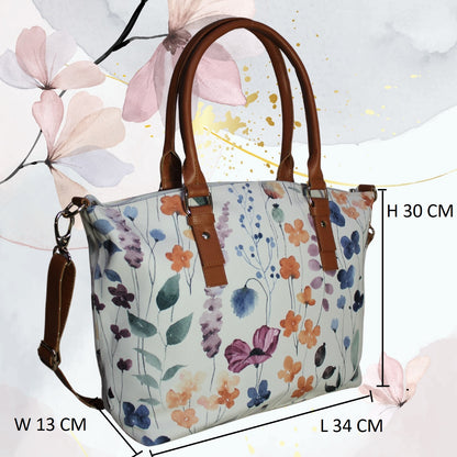 Blue Small Paisley Floral Print Canvas Tote Bag