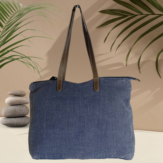 Timeless Linen Handbag with Genuine Leather Handles